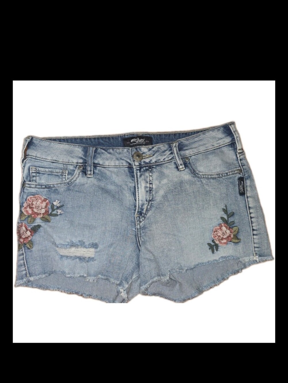 Silver Jeans Co. Aiko Shorts W29 Distressed Floral Embroidered Denim